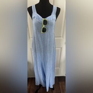 Haute Hippie Lightweight Blue Linen blend jumpsuit with Drawstring Tie, X-LG